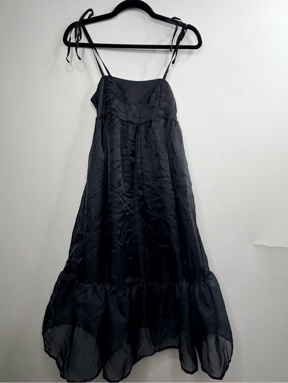 wild fable Black Tiered Maxi Slip Dress with Tie Straps